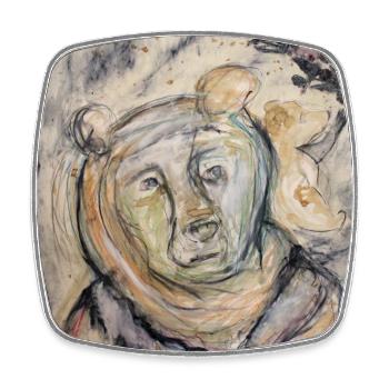 Portrait d’ours dans un style aquarelle - Magnet carré - blanc - Devant