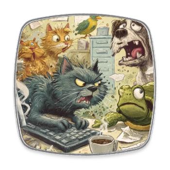Chaos dans le bureau des animaux - Magnet carré - blanc - Devant
