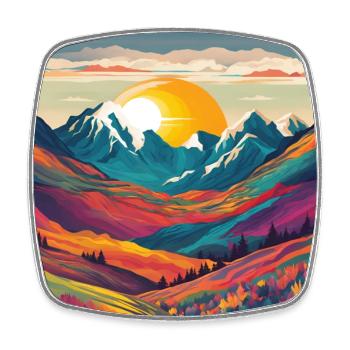 Sunrise in colorful mountain landscapes - Square fridge magnet - white - Front