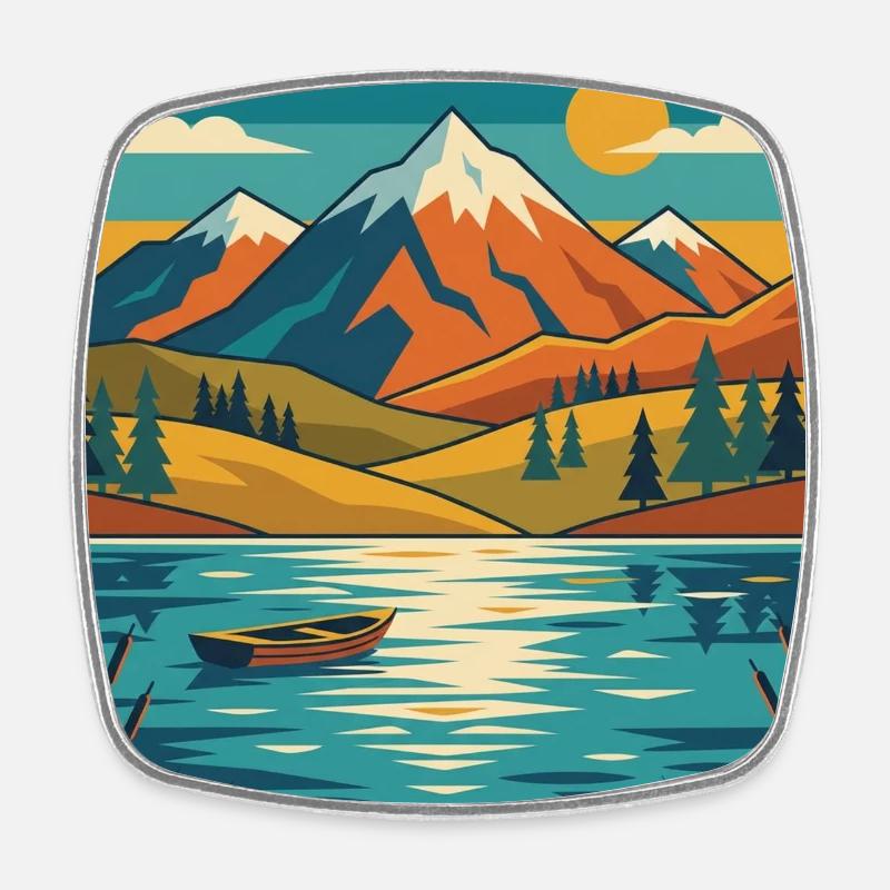 Bergsee-Dämmerung - Square fridge magnet - white