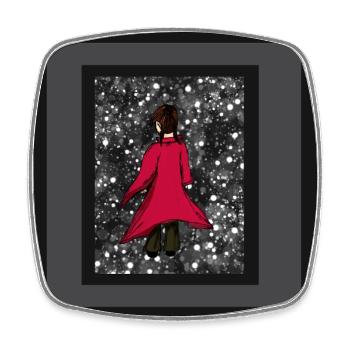 Anime_Roter Manteau - Magnet carré - blanc - Devant