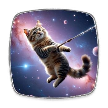 Katze im All - Viereckiger Kühlschrankmagnet - Weiß - Vorne