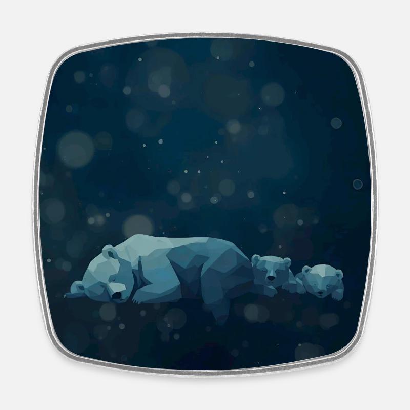Blue Night Geometric Polar Bears - Square fridge magnet - white