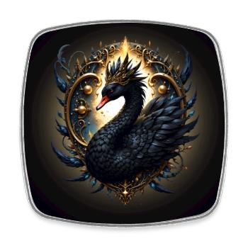 Regal Black Swan with Golden Halo - Square fridge magnet - white - Front