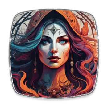 Third Eye magic. Fiery Mystic Portrait - Square fridge magnet - white - Front