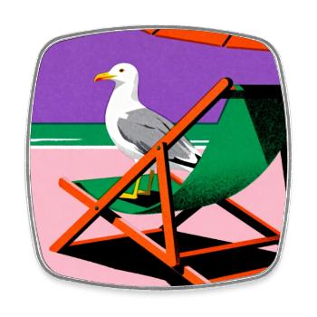Colorful beach chair and seagull - Square fridge magnet - white - Front