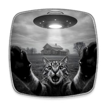 Lustiges UFO Weltraum Katze Alien Design - Viereckiger Kühlschrankmagnet - Weiß - Vorne