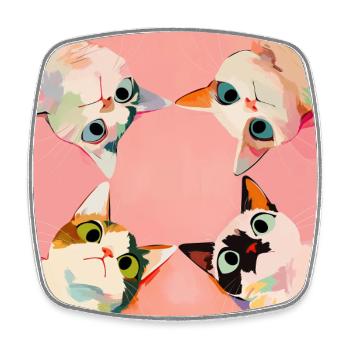 Vier Katzen im Kreis | Pastell Kawaii Motiv - Viereckiger Kühlschrankmagnet - Weiß - Vorne
