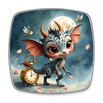 Night Baby Dragon with Clock - Square fridge magnet - white - Front