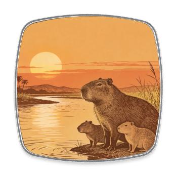 Famille Capybara au bord de la rivière au coucher du soleil - Magnet carré - blanc - Devant