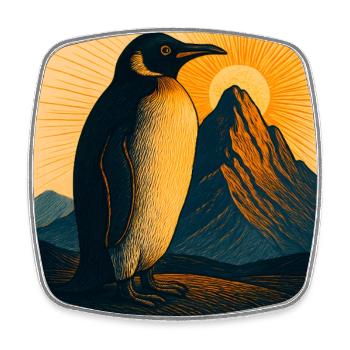 Sonnenpinguin am Bergpanorama - Viereckiger Kühlschrankmagnet - Weiß - Vorne