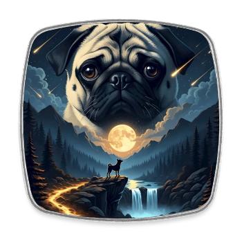Carlin hurlant vers la lune Vintage chien drôle des années 90 G - Magnet carré - blanc - Devant