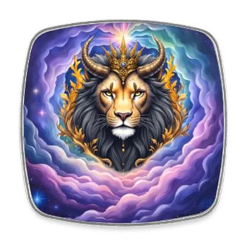 Lion Céleste à la Couronne d’Or - Magnet carré - blanc - Devant