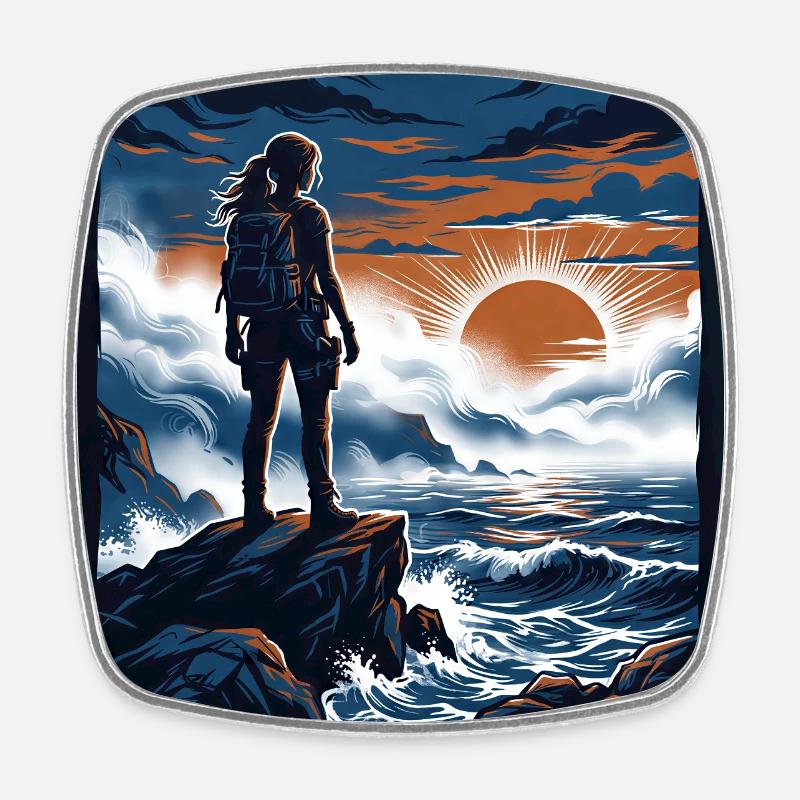 Sunset on the cliff edge - Square fridge magnet - white