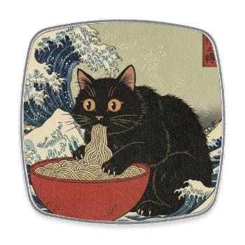 Japan Cat Ramen Noodles Retro Wave Pattern - Square fridge magnet - white - Front