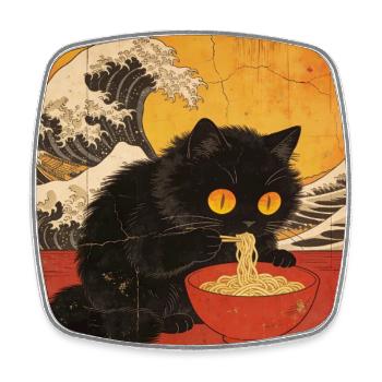 Japan Cat Ramen Noodles Retro Wave Pattern - Square fridge magnet - white - Front