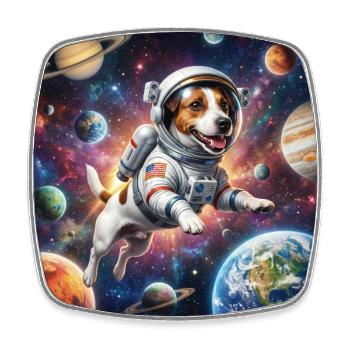 Weltraumhund im Astronautanzug - Viereckiger Kühlschrankmagnet - Weiß - Vorne