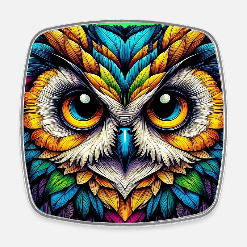 owl - Square fridge magnet - white