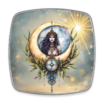 Lunar Goddess in Floral Crescent - Square fridge magnet - white - Front