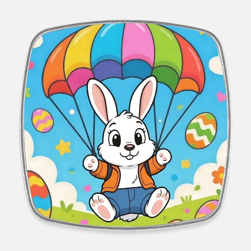 Osterhase mit Fallschirm - Viereckiger Kühlschrankmagnet - Weiß