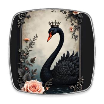 Cygne noir avec couronne vintage - Magnet carré - blanc - Devant