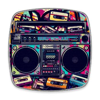 Boombox Graffiti Neon Retro - Viereckiger Kühlschrankmagnet - Weiß - Vorne