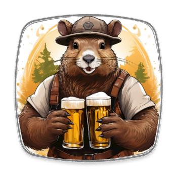 Castor avec bière - Magnet carré - blanc - Devant