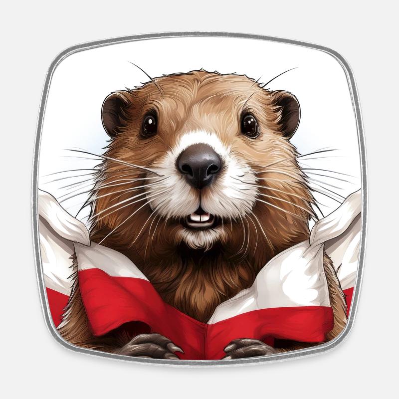Drapeau de la Pologne du Beaver - Magnet carré - blanc