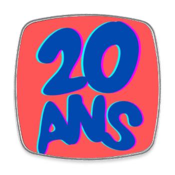 20. 20e ANNIVERSAIRE. ANNIVERSAIRE 20 ANS. 20 ANS. - Magnet carré - blanc - Devant