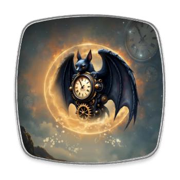 Steampunk Winged Watch - Square fridge magnet - white - Front
