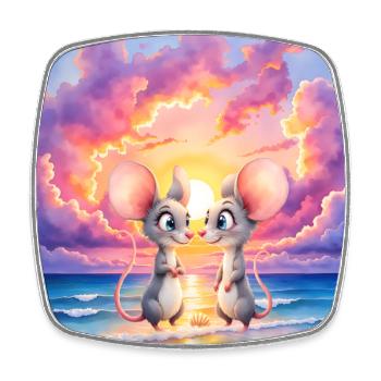 Little mice at sunset on the beach - Square fridge magnet - white - Front