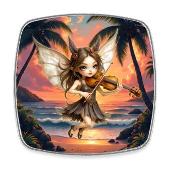 La Fée Violoniste au Coucher de Soleil Tropical - Magnet carré - blanc - Devant