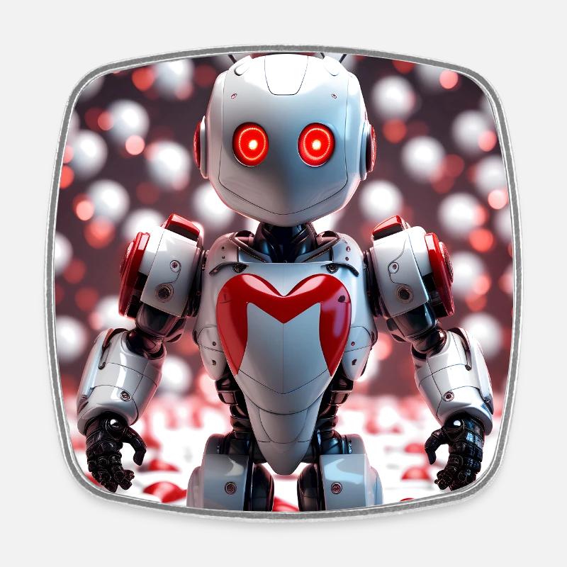 Heart robot with glowing eyes - Square fridge magnet - white