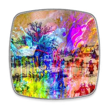 Farbenfrohes Winterdorf-Aquarell - Viereckiger Kühlschrankmagnet - Weiß - Vorne