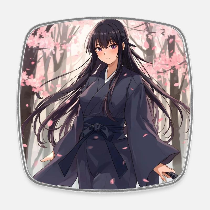 Sakura Samurai dans la forêt - Magnet carré - blanc