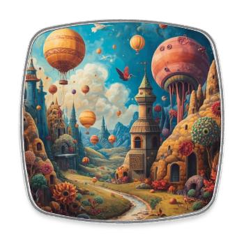 Paysage fantastique de ballons dans des tours colorées - Magnet carré - blanc - Devant
