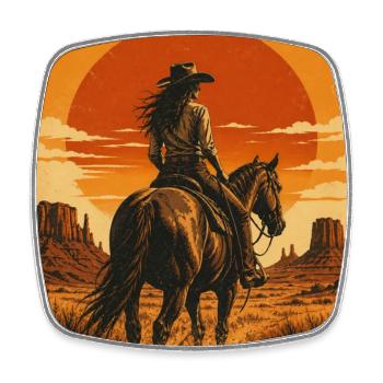Golden Ember Horse Sunset - Square fridge magnet - white - Front