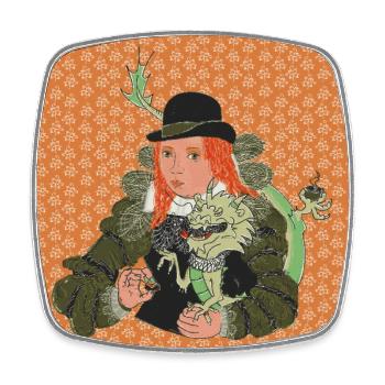 Barocke Lady mit Drache Humorvolles Fantasy Design - Viereckiger Kühlschrankmagnet - Weiß - Vorne