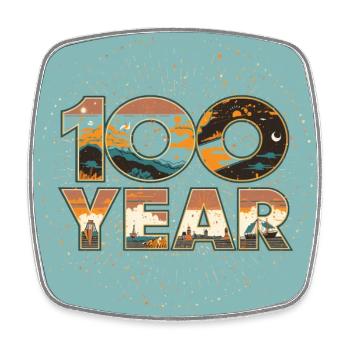 100 Year Retro Landscape - Square fridge magnet - white - Front