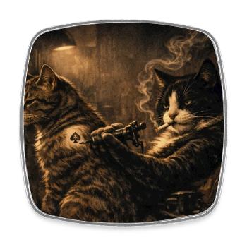 Tatouage Chat Tatoueur Style Vintage Graphique - Magnet carré - blanc - Devant