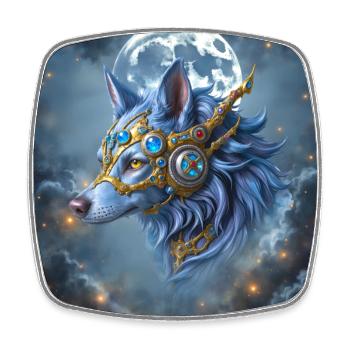 Loup Lune Couronne Mystique - Magnet carré - blanc - Devant
