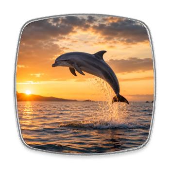 Dolphin at sunset - Square fridge magnet - white - Front