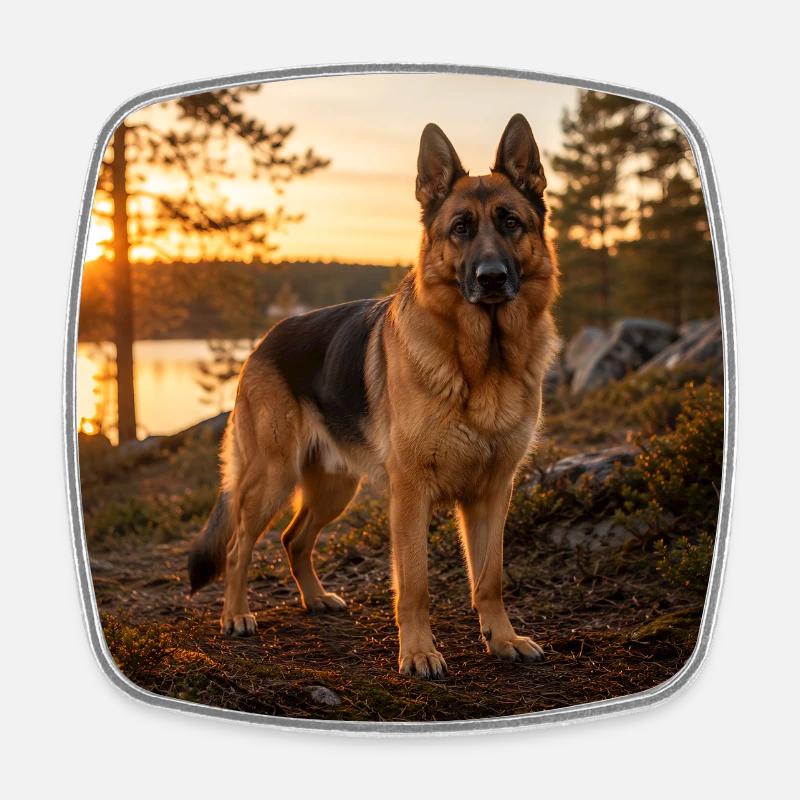 German Shepherd Dog at Sunset - Square fridge magnet - white
