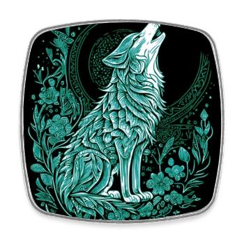 Mondwolf Linienstil mit Flora - Viereckiger Kühlschrankmagnet - Weiß - Vorne
