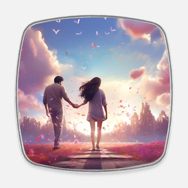 Evening Path of Love - Square fridge magnet - white