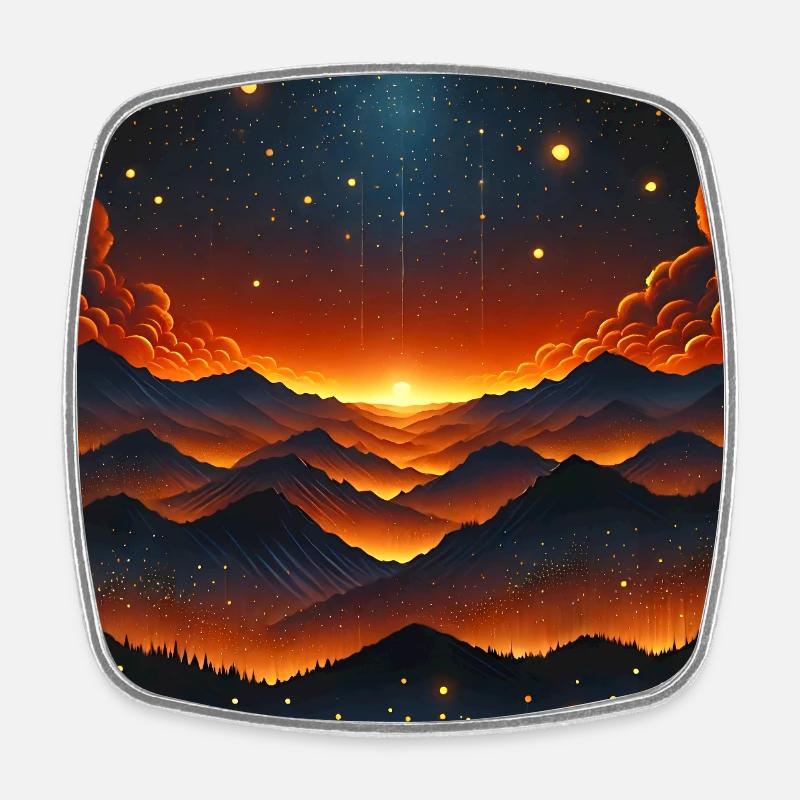 Glowing sunset over Bergen - Square fridge magnet - white