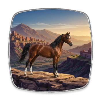 An Arabian Al Jawf horse and a landscape - Square fridge magnet - white - Front