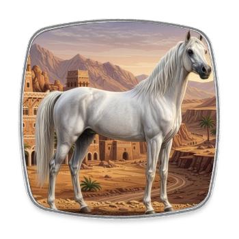 Ein Abbayan-Pferd und eine Landschaft des Jemen - Viereckiger Kühlschrankmagnet - Weiß - Vorne