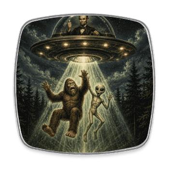 Alien Abduction - Bigfoot Lincoln UFO Retro - Square fridge magnet - white - Front