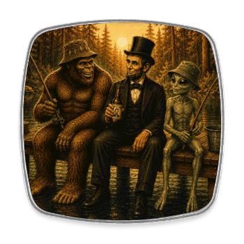 Bigfoot Lincoln Alien - Retro Angeln Freundschaft - Viereckiger Kühlschrankmagnet - Weiß - Vorne